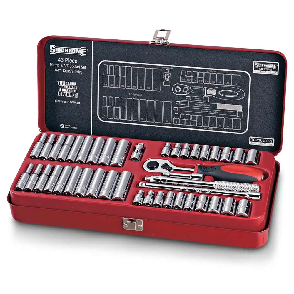 SIDCHROME 1/4inch Metric/AF 4-13mm 3/16-1/2inch STD/Deep Socket Set - 43 Piece SCMT12130