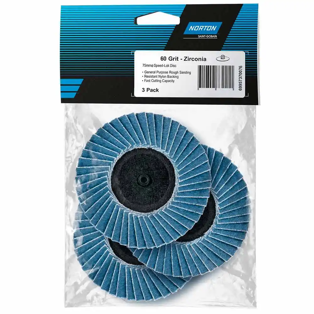 NORTON 75mm 60-Grit Zirconia Quick-Change Flap Disc - SPEEDLOK - 3 Piece
