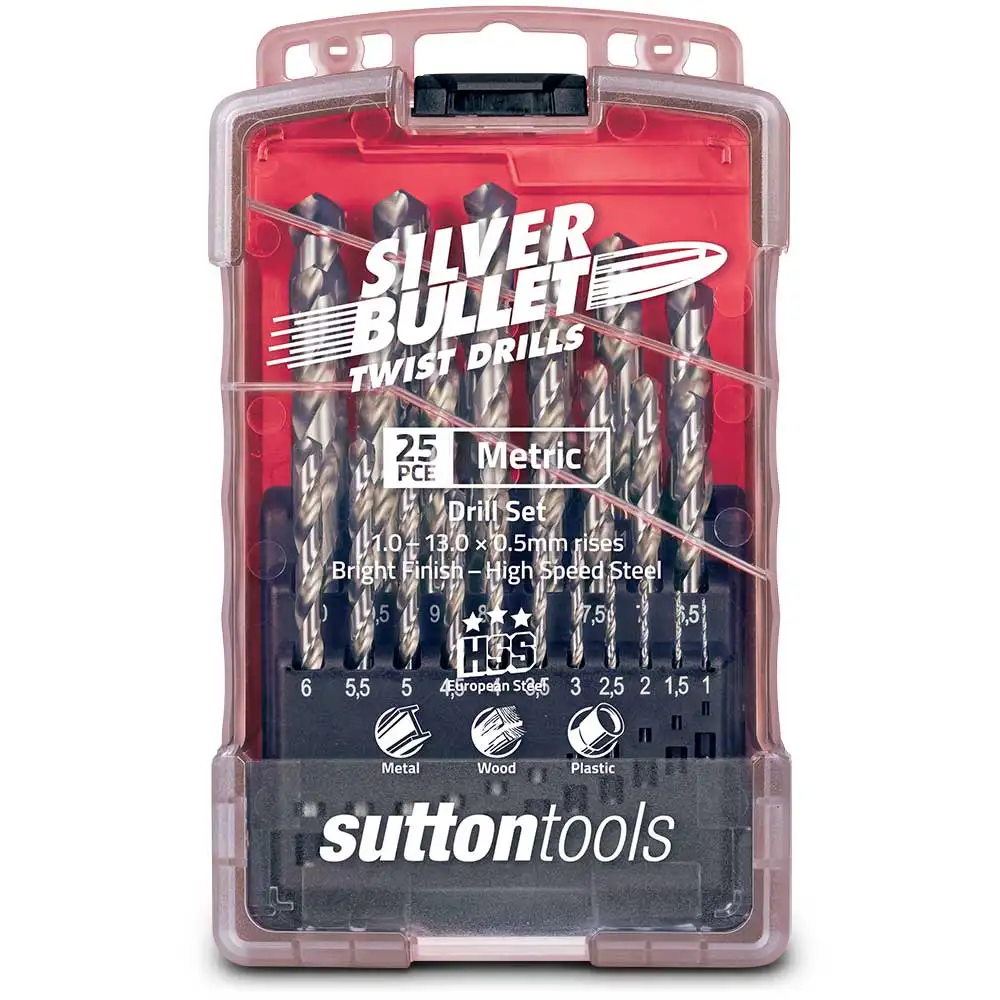 SUTTON 1-13mm Metric HSS-Bright Jobber Drill Bit Set - Silver Bullet - 25 Piece D101TTM3