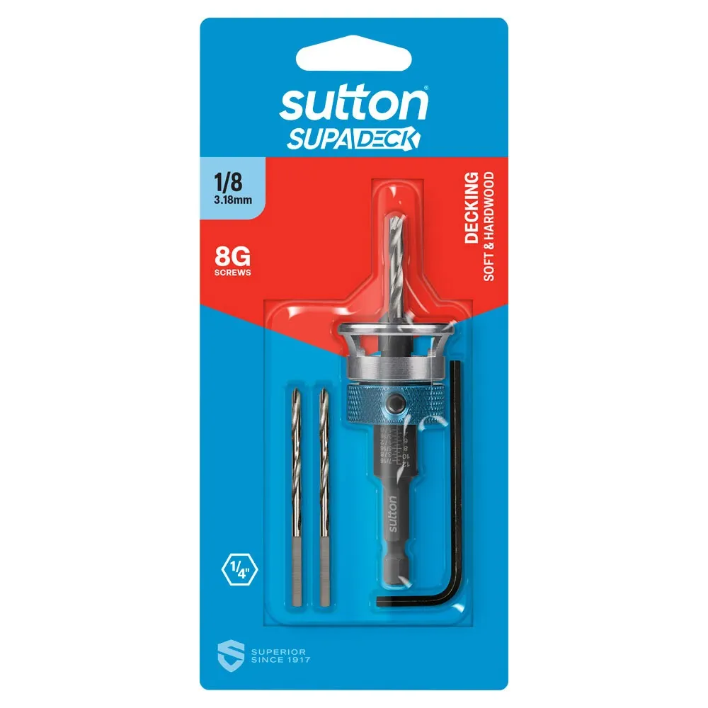 SUTTON Supadeck 1/8inch TCT Drill & Countersink for Wood & Fibre Cement C118H0318