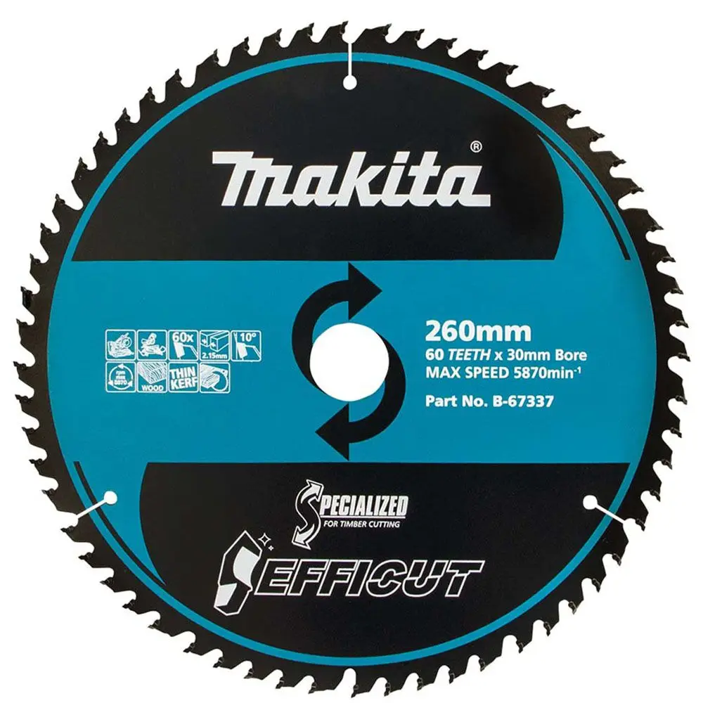 MAKITA 260mm 60T TCT Circular Saw Blade for Wood Cutting - Mitre Saws - EFFICUT