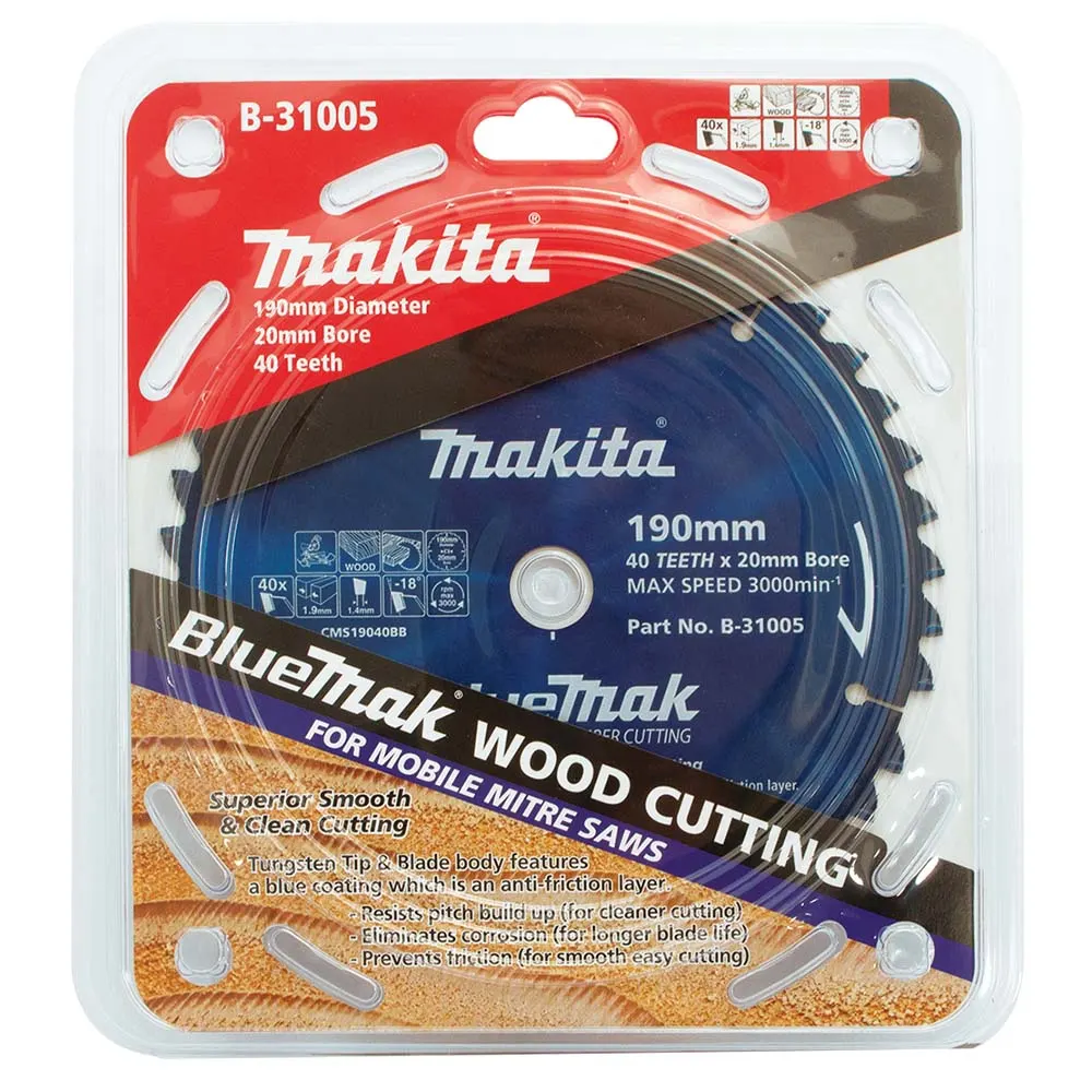 MAKITA 190mm 40T TCT Circular Saw Blade for Wood Cutting - Mitre Saws - BLUEMAK B-31005