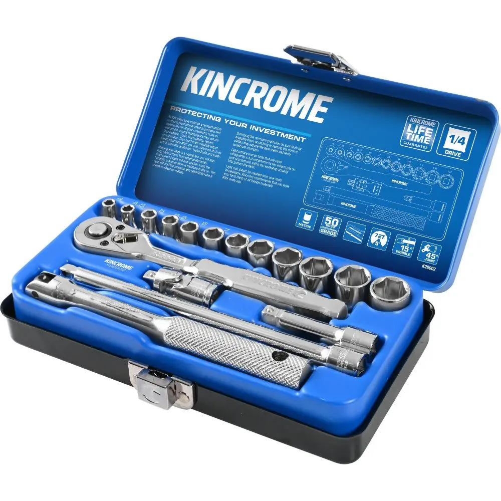 KINCROME 1/4" Drive Socket Set Metric 17 Piece K28002