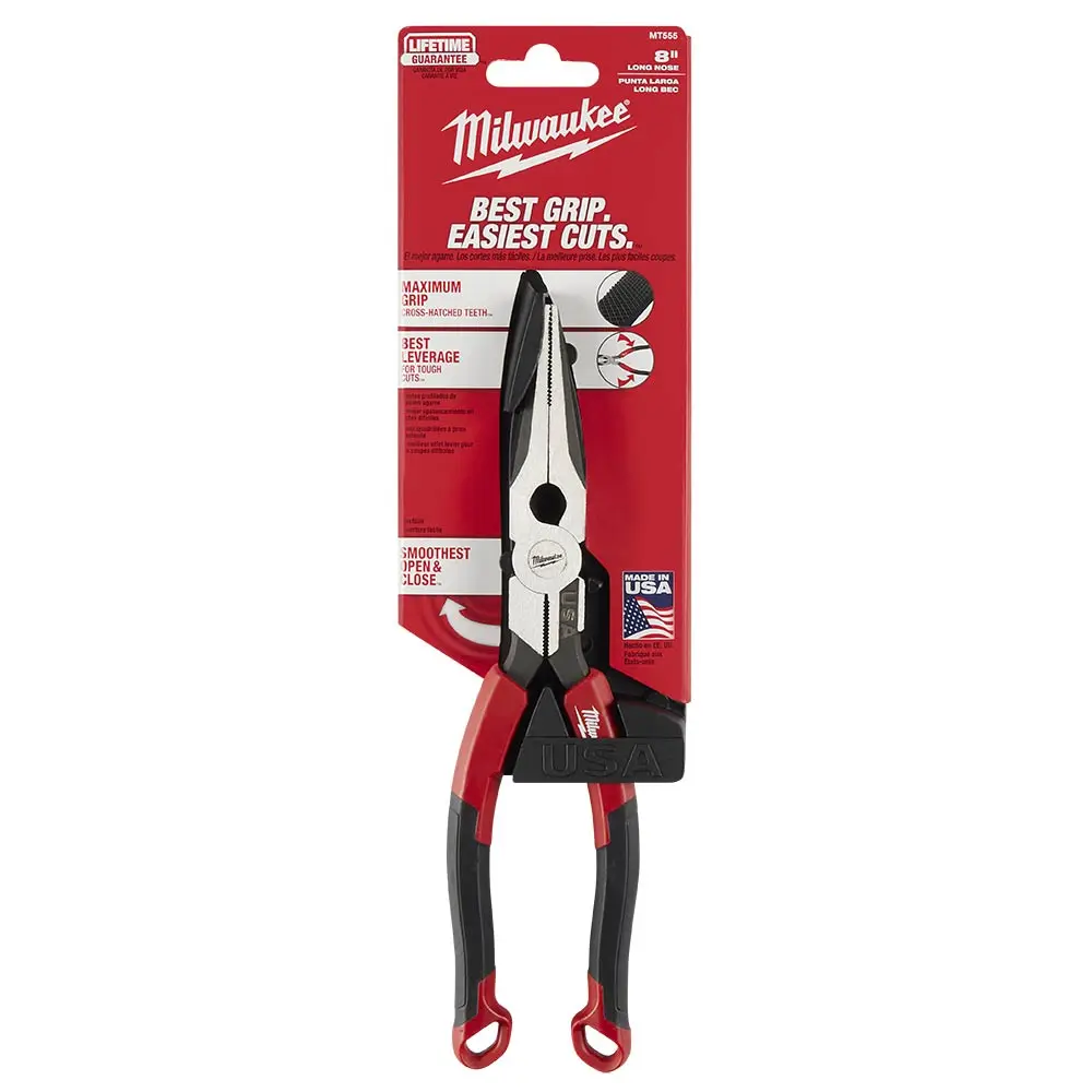 MILWAUKEE 203mm USA Made Comfort Grip Handle Long Nose Plier MT555