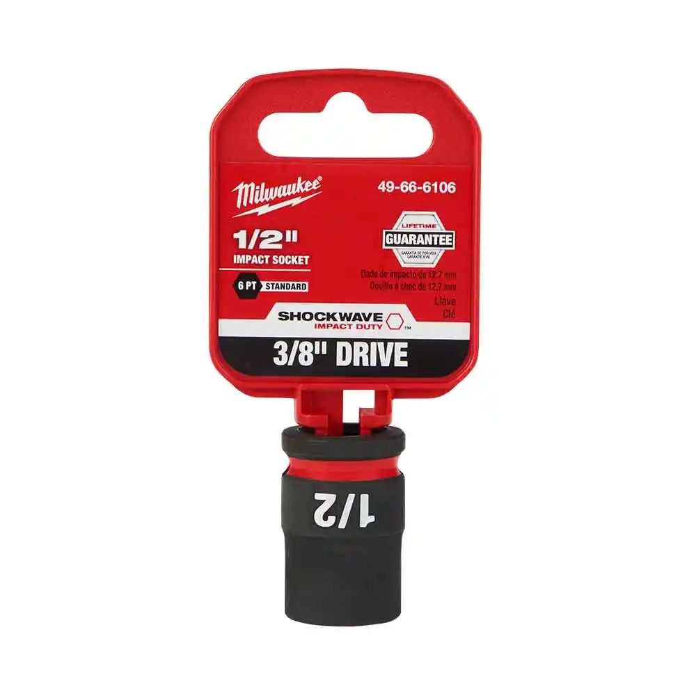 MILWAUKEE SHOCKWAVE 3/8" Drive 1/2" Standard 6 Point Impact Socket 49666106