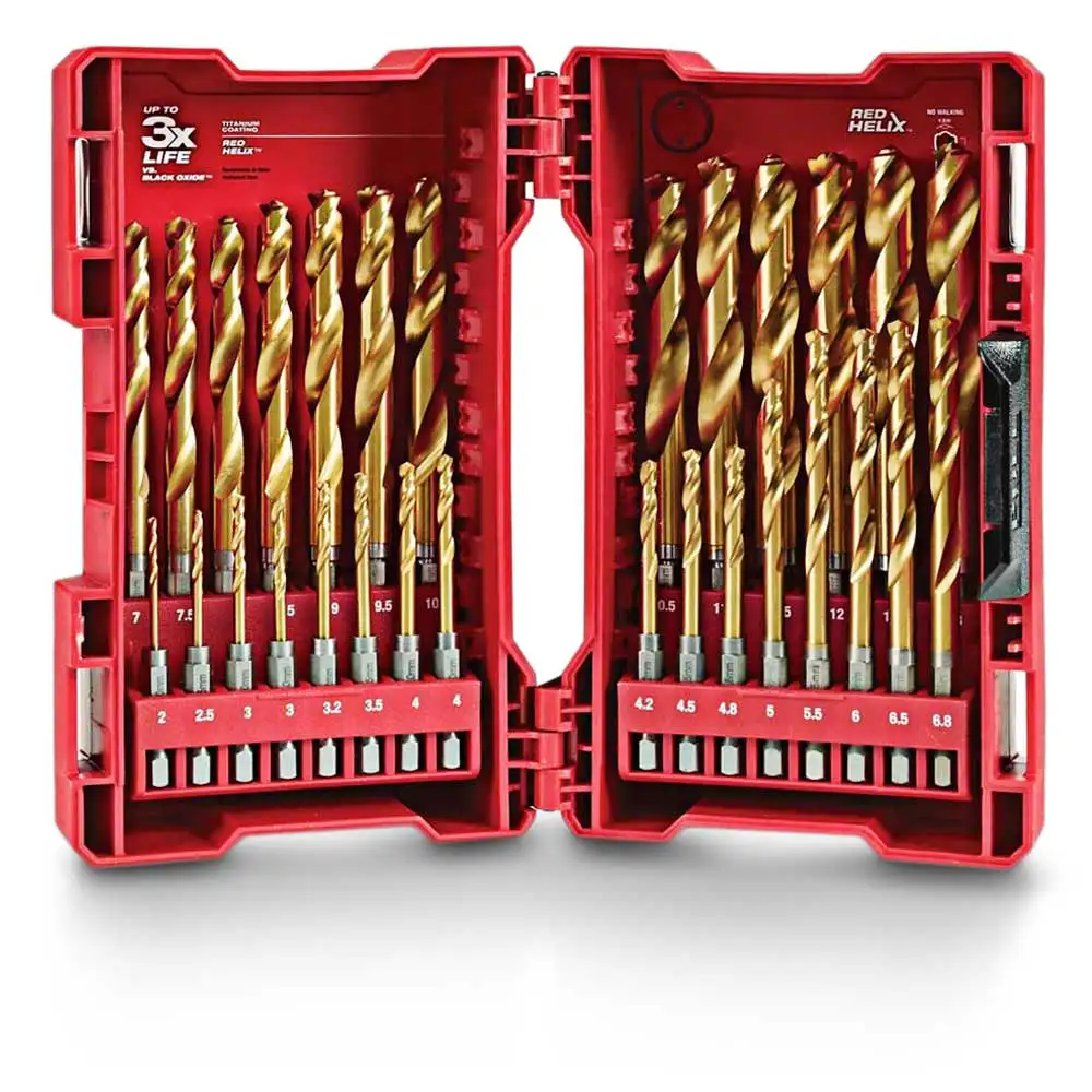 MILWAUKEE 2-13mm 1/4-Hex Metric Jobber Drill Bit Set – SHOCKWAVE RED-HELIX - 29 Piece 48894862