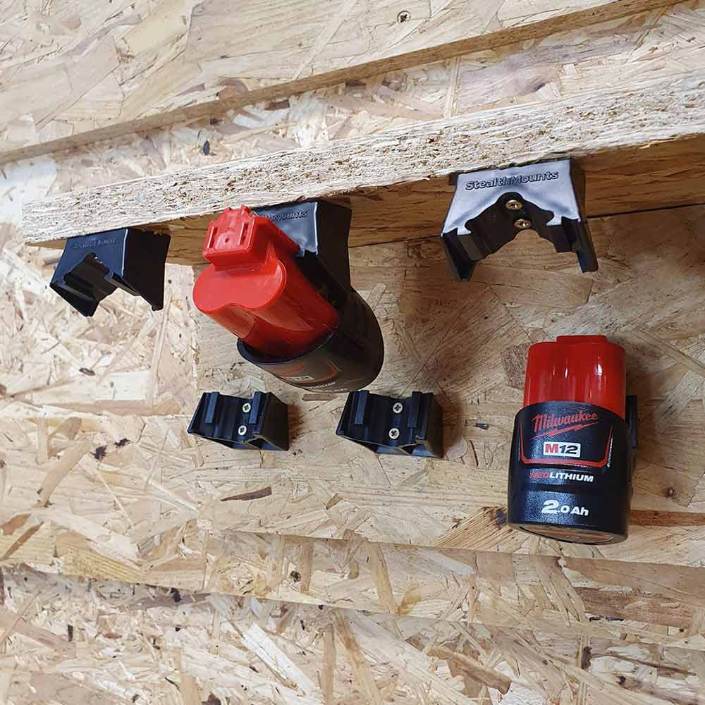 STEALTHMOUNTS 6 Piece Mount Holder for Milwaukee M12 Battery Black BM-MW12-BLK-6