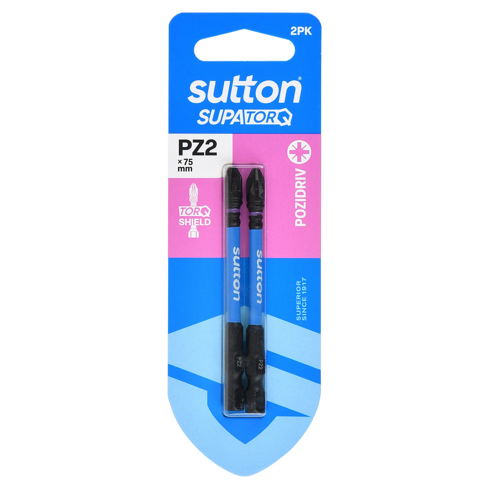 SUTTON SUPATORQ PZ2X75mm Pozidrive Screwdriver Bit - 2 Piece S202H02D02