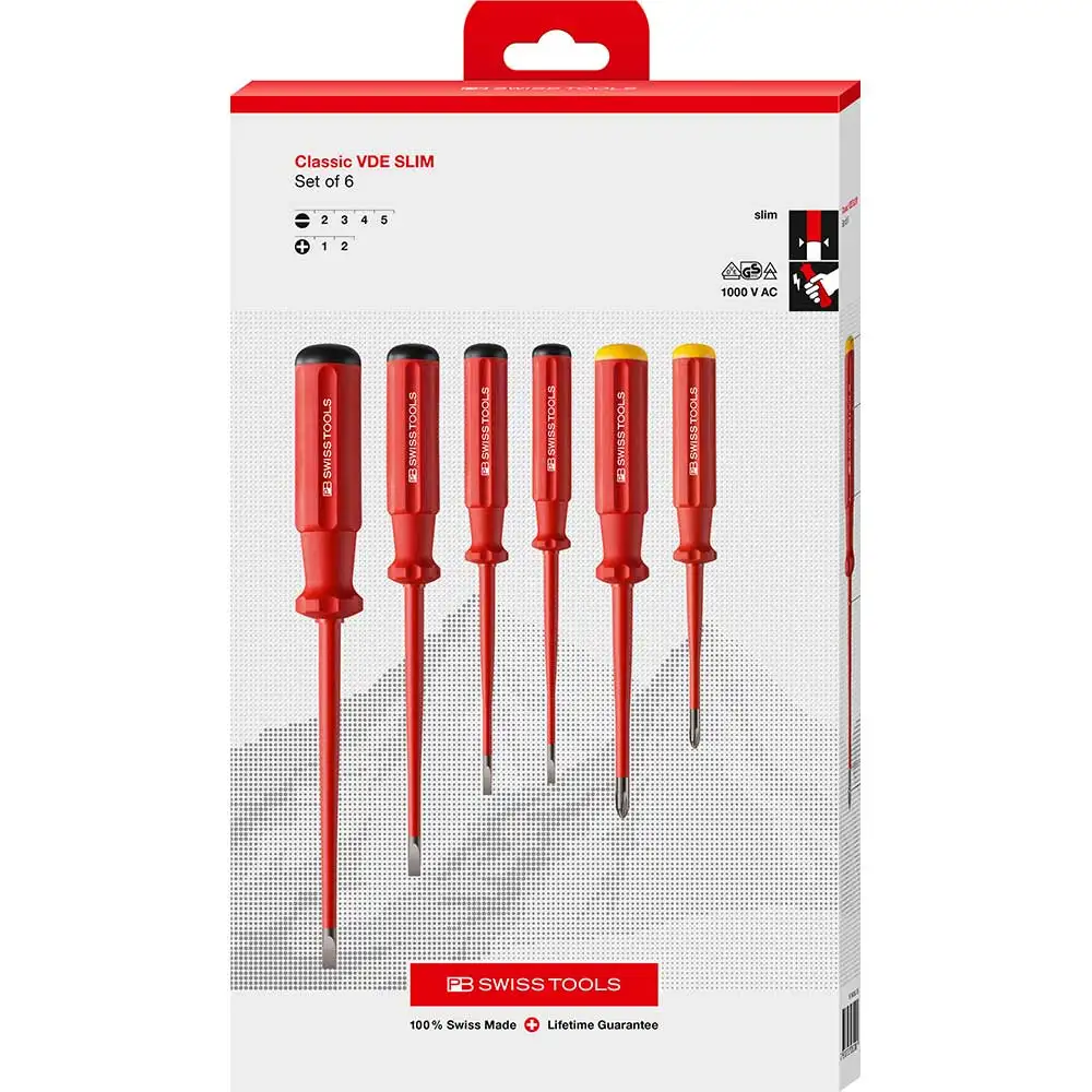 PB SWISS 3xsl, 3xph, Softgrip Vde Slim Screwdriver Set - 6 Piece PB 5542.SL CBB