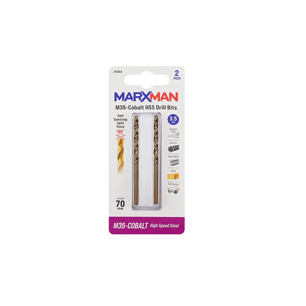MARXMAN 3.5 x 70mm HSS-Cobalt Metal Jobber Drill Bit 2 Piece MHSSCO35MM2PC