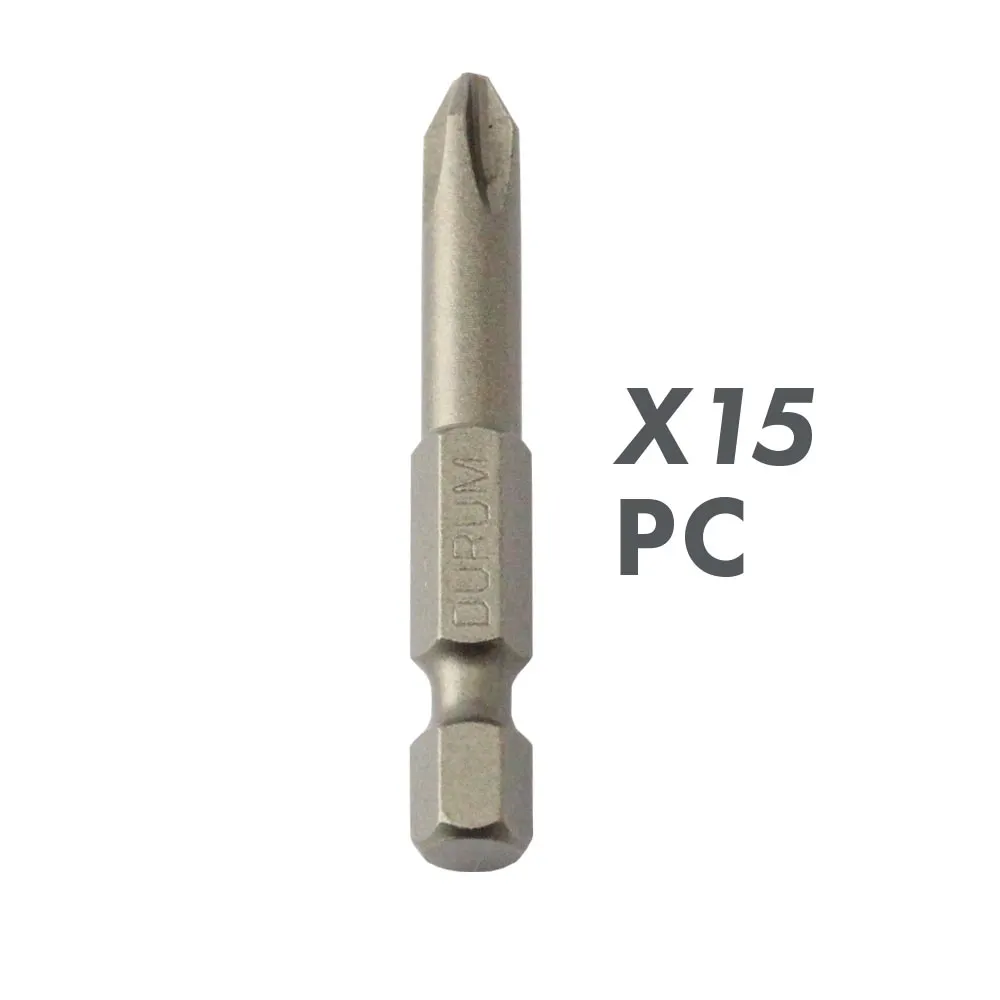 DURUM PH2 x 50mm Phillips Power Screwdriver Bit w. Case - 15 Piece