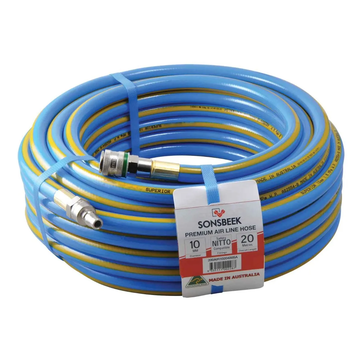 SONSBEEK Air Hose 10mm x 20m Nitto Style & Safety Adaptor 200AIR1020400SA