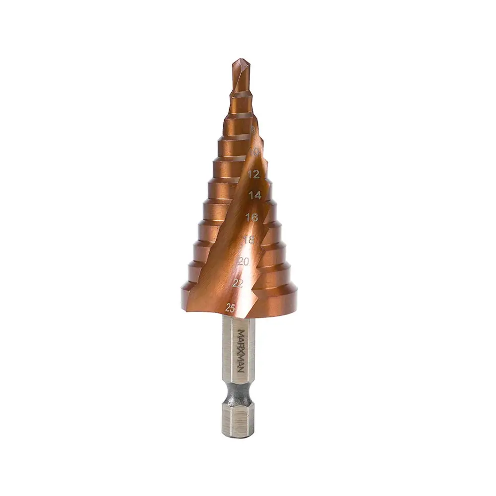 MARXMAN 4-25mm 11-Step 1/4-Hx Spiral Step HSSCO Metal Drill Bit MSD425COHX