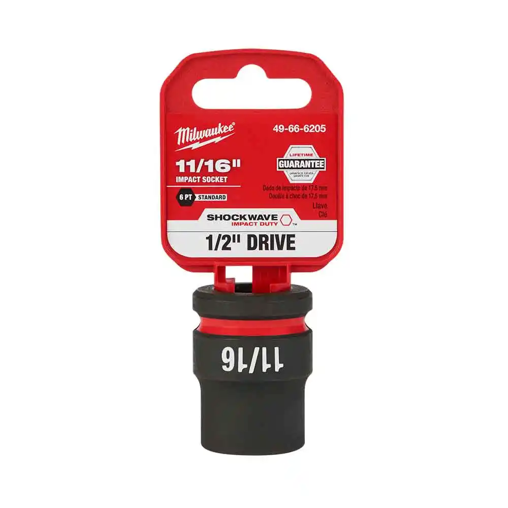 MILWAUKEE SHOCKWAVE 1/2" Drive 11/16" Standard 6 Point Impact Socket 49666205