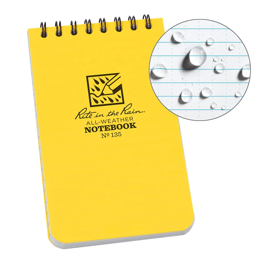 RITE IN THE RAIN Top Spiral 3 x 5 Polydura Notebook - Universal - Yellow XR135
