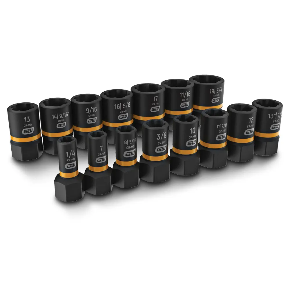 GEARWRENCH 1/4inch & 3/8inch Drive Bolt Biter Impact Extraction Socket Set 15pcs