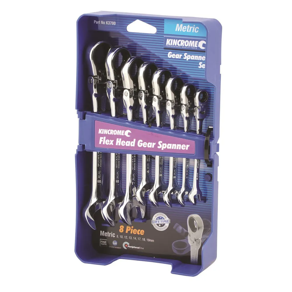KINCROME 8 Piece Combination Flex Head Gear Spanner Set - Metric Single Way K3700