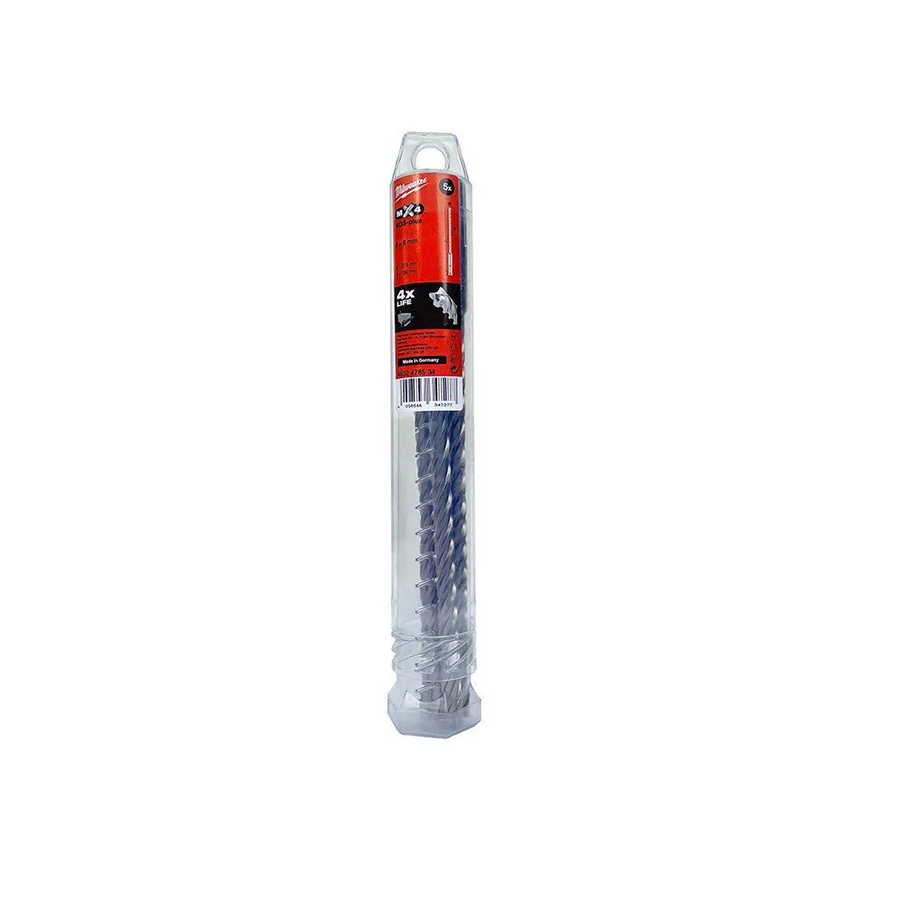 MILWAUKEE 8 x 215mm SDS Plus 4-Cutter TCT Masonry Drill Bit - 5 Piece 4932478534