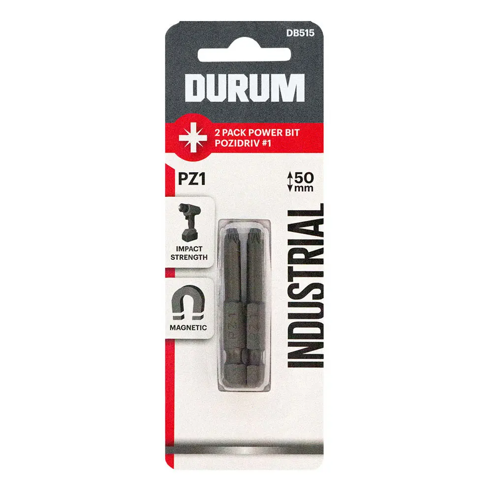 DURUM Pz1x50mm Pozidrive Power Screwdriver Bit - 2 Piece DB515