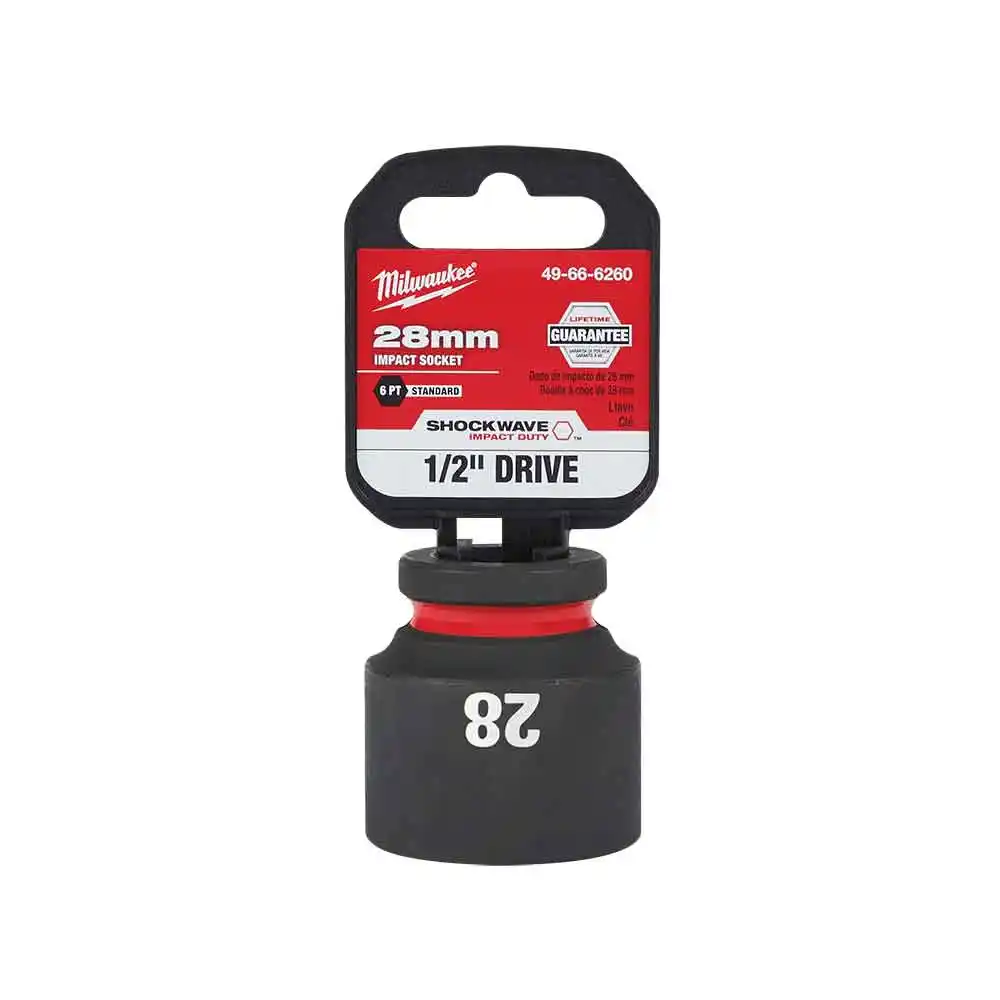 MILWAUKEE SHOCKWAVE 1/2" Drive 28mm Standard 6 Point Impact Socket 49666260