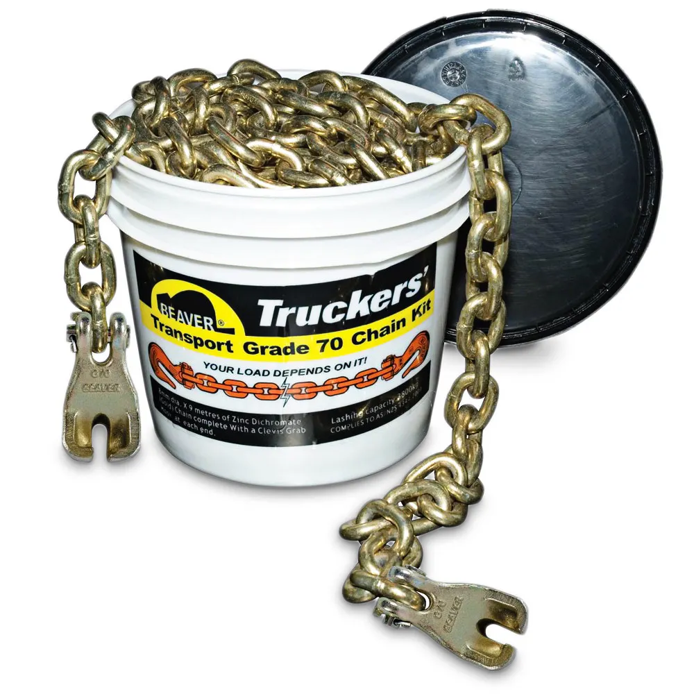 BEAVER Grade 70 GOLD Load Chain Kit with Winged Grab Hooks Each End 6mm x 6m