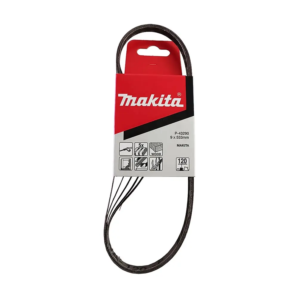 MAKITA 9 x 533mm 120-Grit Alox Abrasive Sanding Belt - 5 Piece P-43290