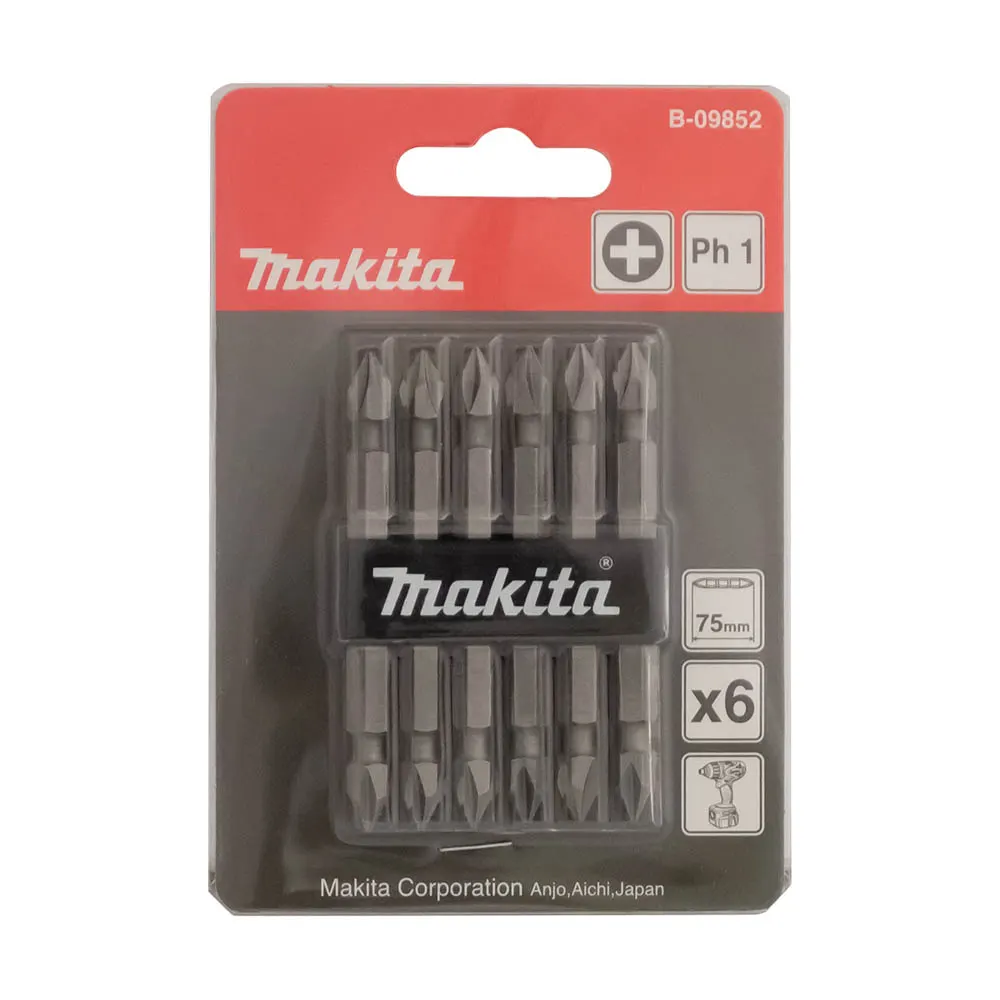 MAKITA PH1 x 75mm Double Ended Screwdriver Bit - 6 Piece B09852