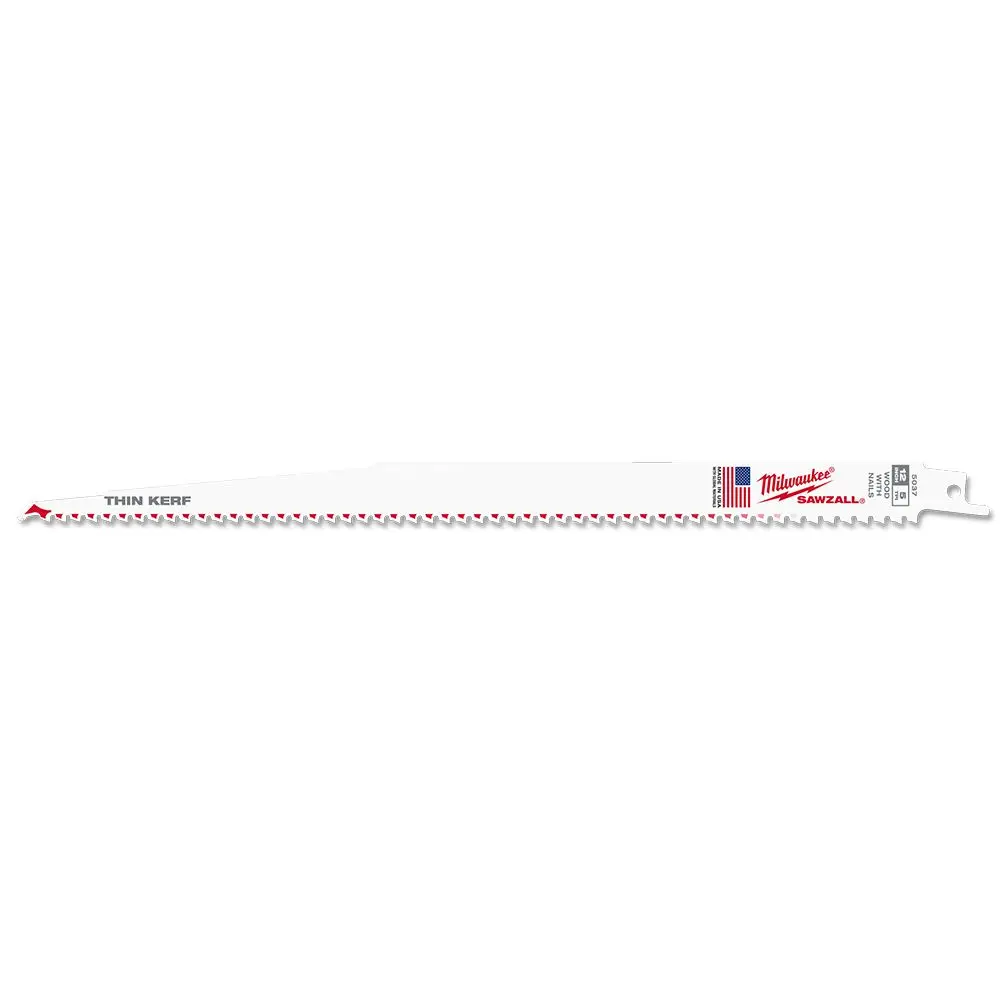 MILWAUKEE 300mm 5TPI Bi-Metal Reciprocating Saw Blade for Wood/Nail Cutting - THIN KERF- 5 Piece 48005037