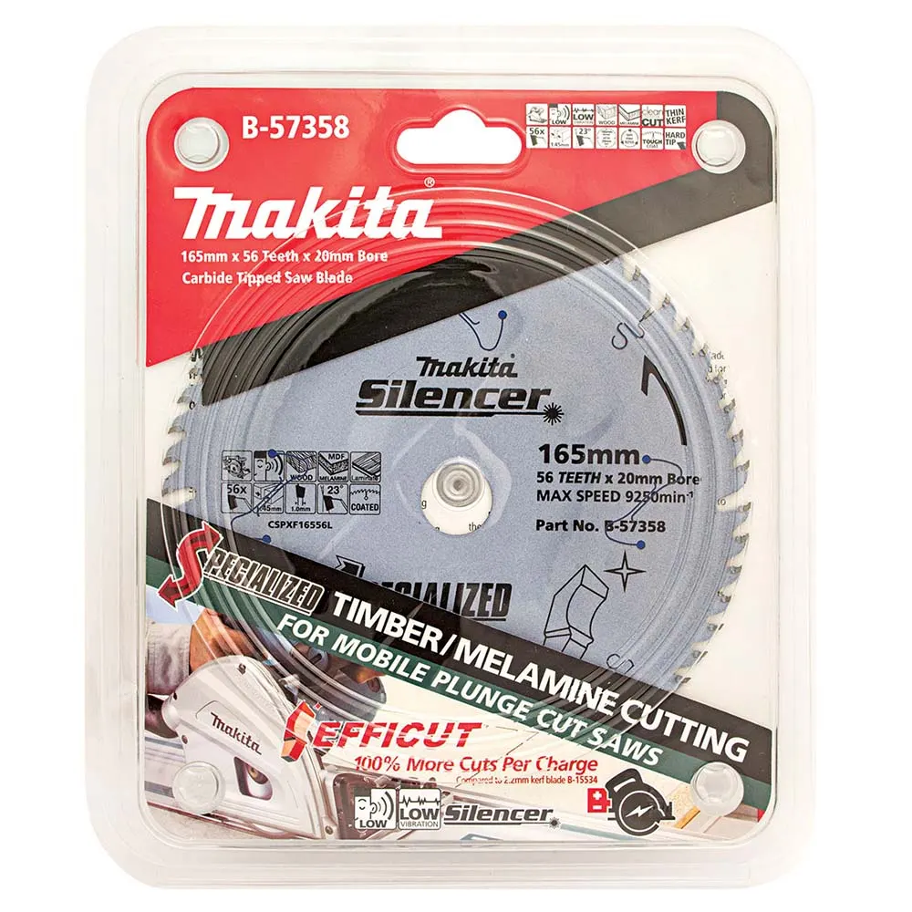 MAKITA 165mm 56T TCT Circular Saw Blade for Wood & Melamine Cutting - Plunge Saws - SPECIALIZED SILENCER
