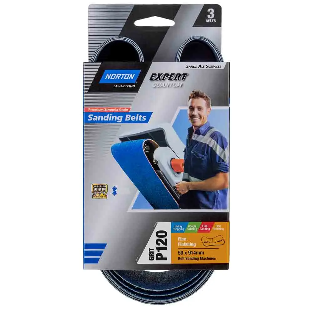 NORTON 50 x 914mm 120-Grit Zirconia Sanding Belt - General Purpose - 3 Piece 78072762820