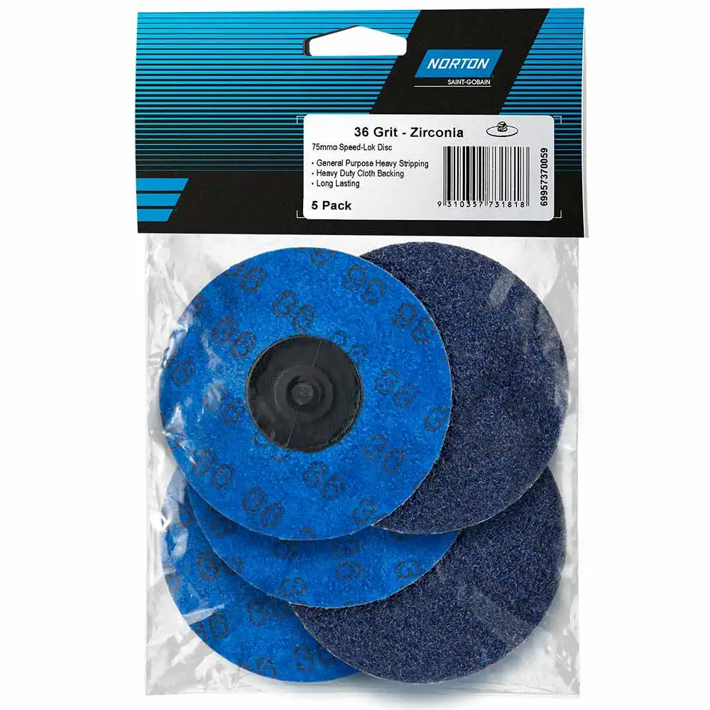 NORTON 75mm 36-Grit Zirconia Quick-Change Sanding Disc - SPEEDLOK - 5 Piece