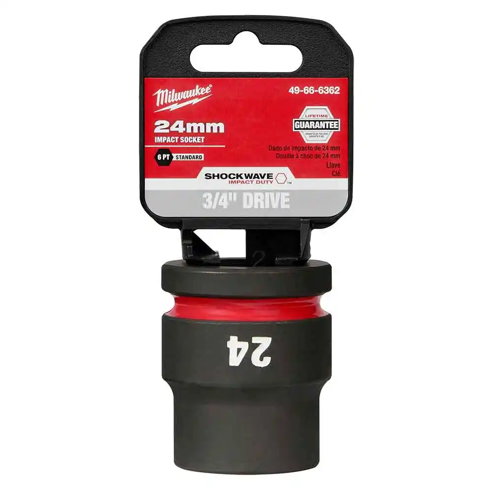 MILWAUKEE SHOCKWAVE 3/4inch Drive 24mm Standard 6 Point Impact Socket 49666362