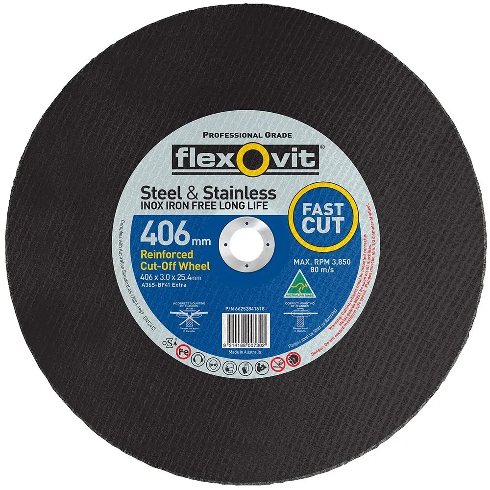 FLEXOVIT 406 x 3.0mm Steel & Stainless Cut Off Disc for Chop Saws