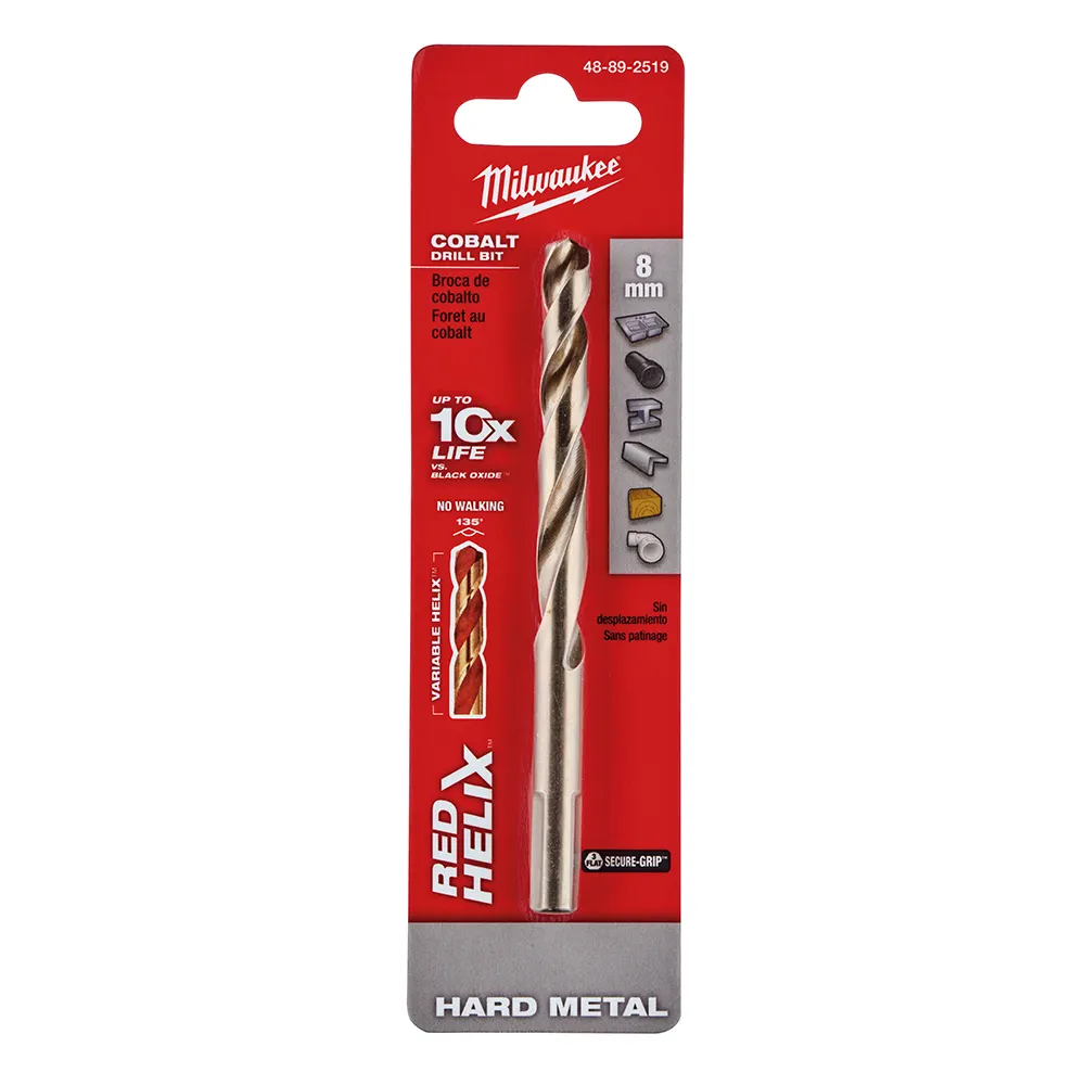 MILWAUKEE 8 x 117mm HSS-Cobalt Metal Jobber Drill Bit - RED HELIX 48892519