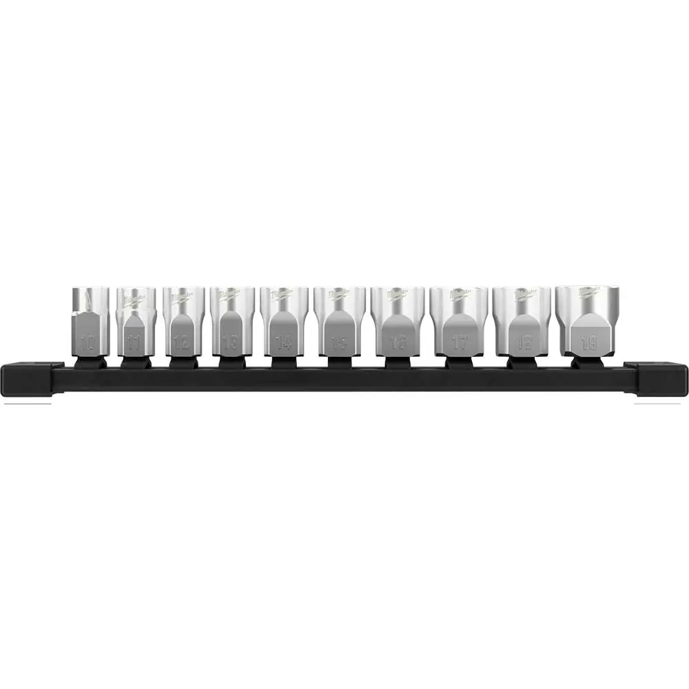 MILWAUKEE 10 Piece 3/8 Inch Drive Standard Metric Socket Set with Storage Rail 48229503