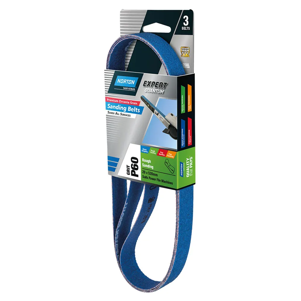 NORTON 20 x 520mm 60-Grit Zirconia Powerfile Belt - 3 Piece