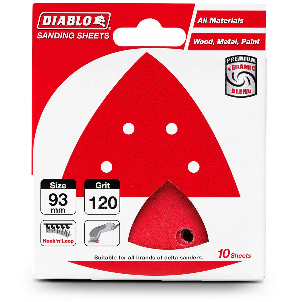 DIABLO 93mm 120-Grit 6-Hole Hook & Loop Delta Sanding Sheet - 10 Piece 2608F01177