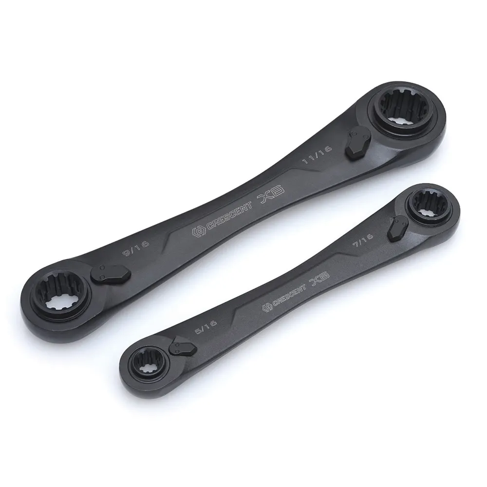 CRESCENT 2 Piece Metric 4-In-1 Black Oxide Spline Ratcheting Wrench Set CX6DBM2