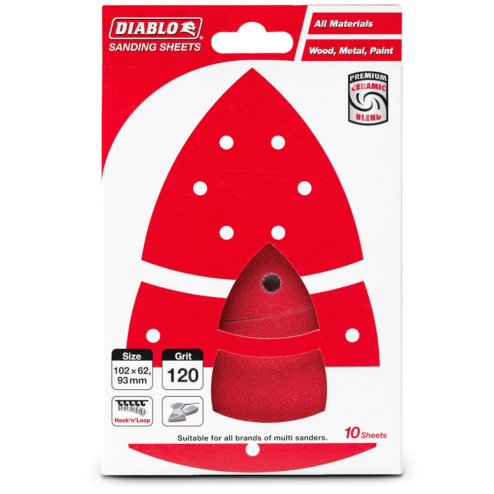 DIABLO 93mm / 102 x 62mm 120-Grit Hook & Loop Detail Sanding Sheet for All Surface - 10 Piece 2608F01182