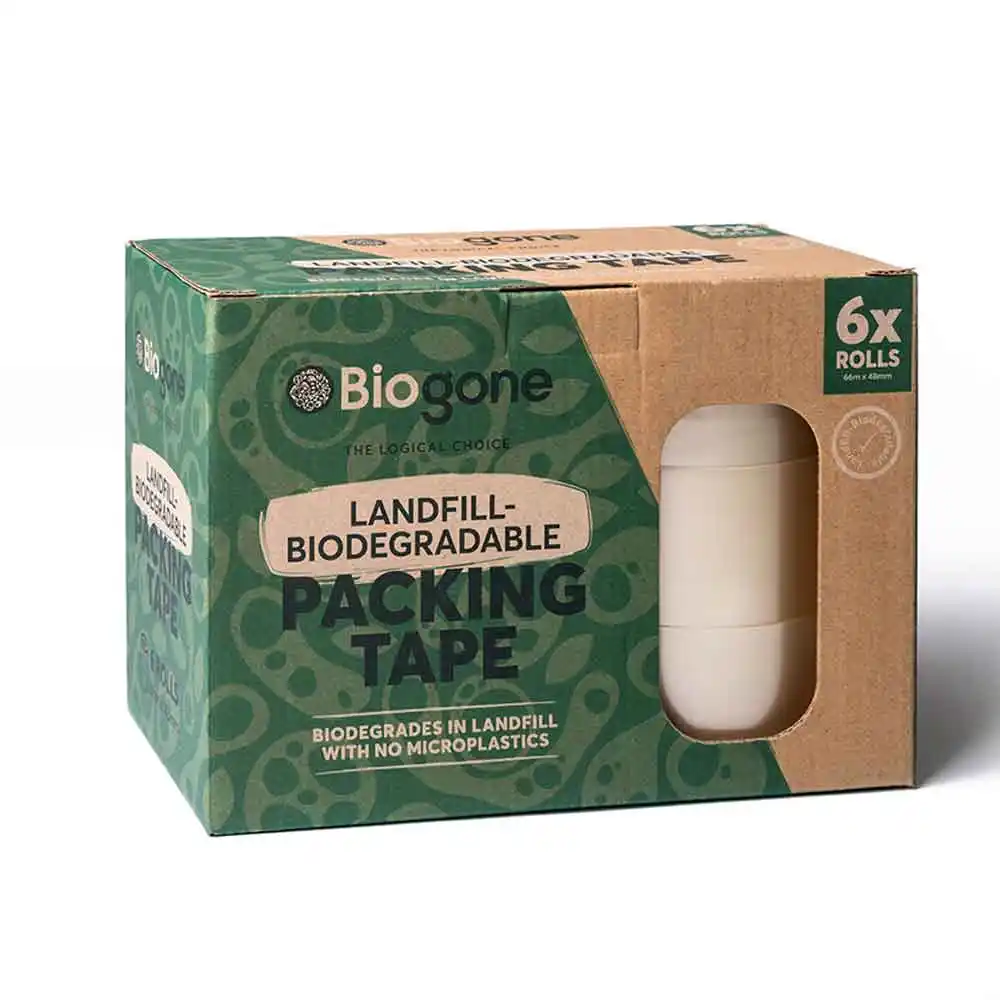 BIOGONE 66M x 48mm x 50UM Clear Biodegradeable Tape - 6 Rolls BGT66-6