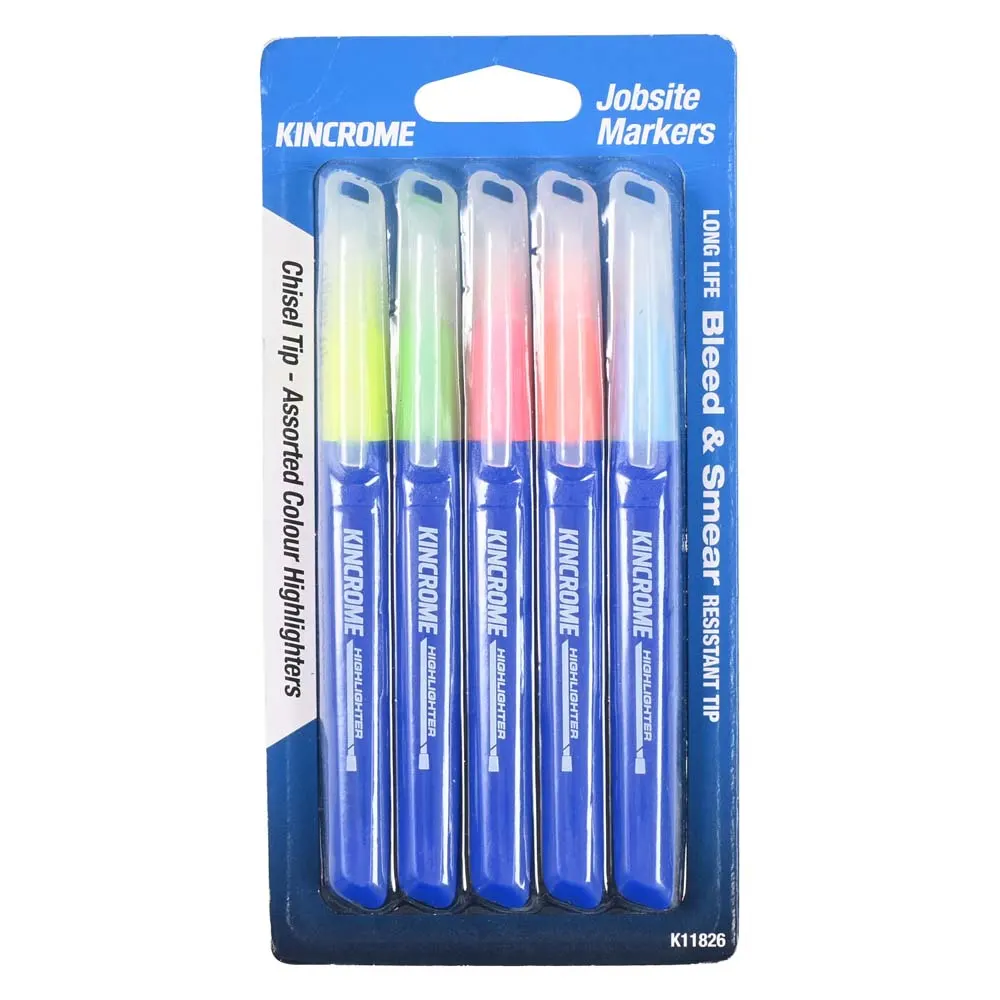KINCROME Highlighter Chisel Tip Assorted Colours 5 Pack K11826