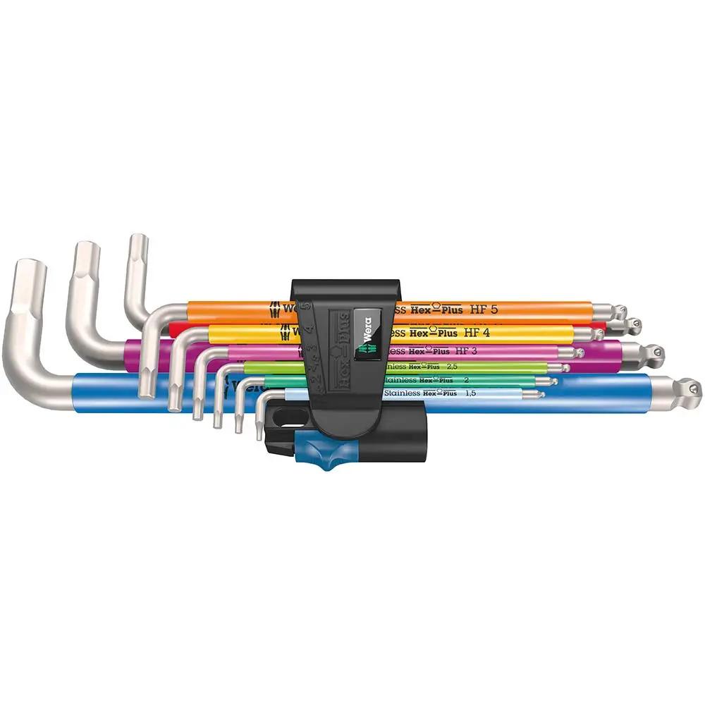 WERA 9 Piece 1.5-10mm Metric Stainless Steel Multi-Colour Hex-L Key Set WER022699
