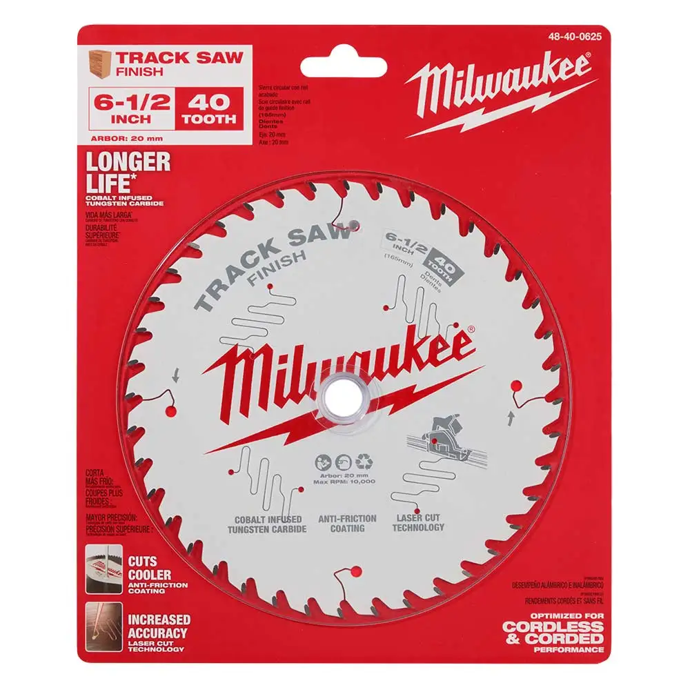 MILWAUKEE 165mm 40T Finish TCT Track Saw Blade for Wood Cutting 48400625
