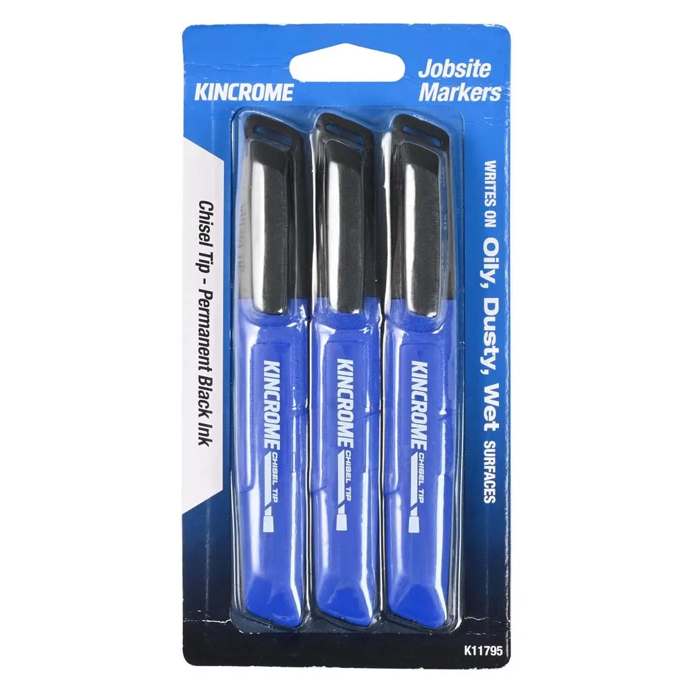 KINCROME Permanent Marker Chisel Tip Black 3 Pack K11795