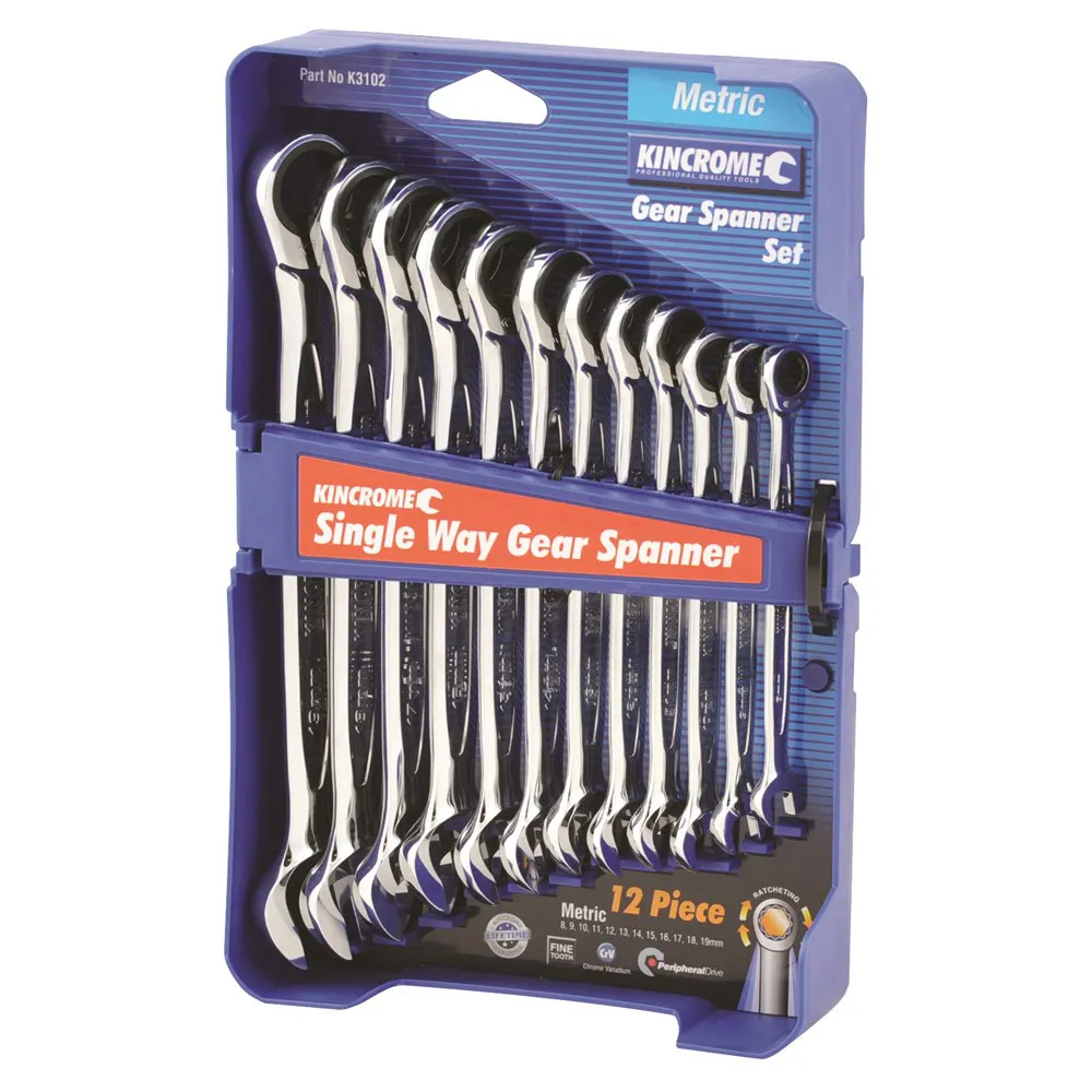 KINCROME 12 Piece Combination Gear Spanner Set - Metric Single Way K3102