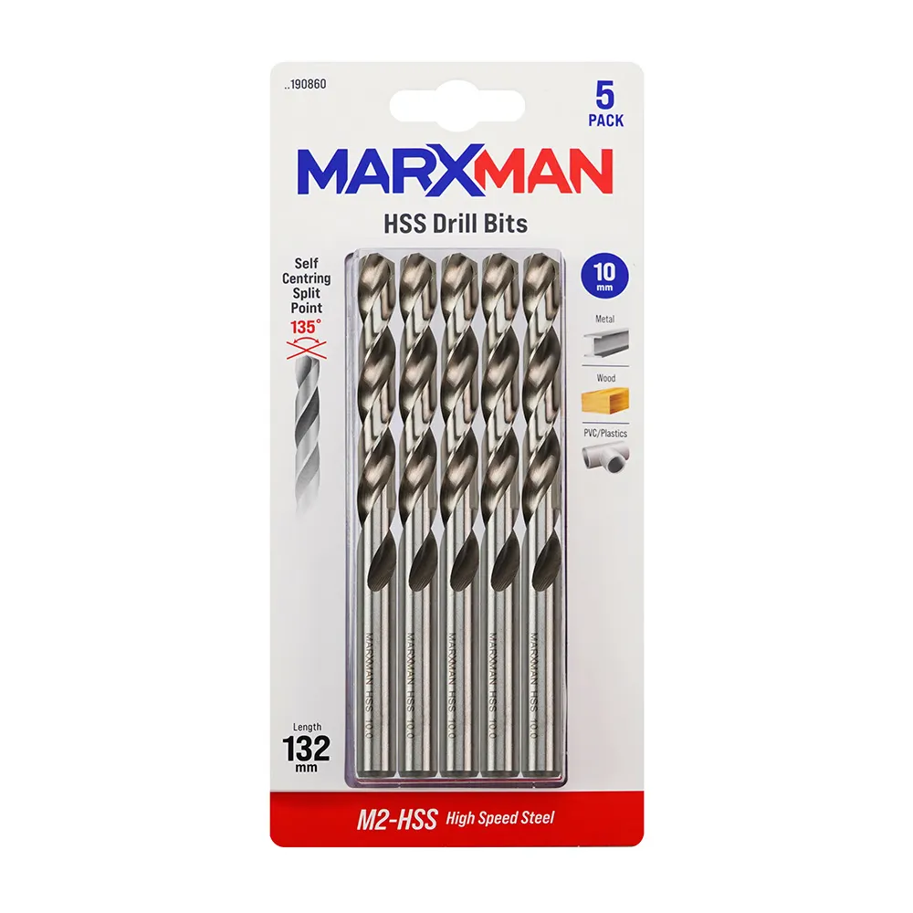 MARXMAN 10.0 x 132mm HSS Metal Jobber Drill Bit 5 Piece MHSS10MM5PC
