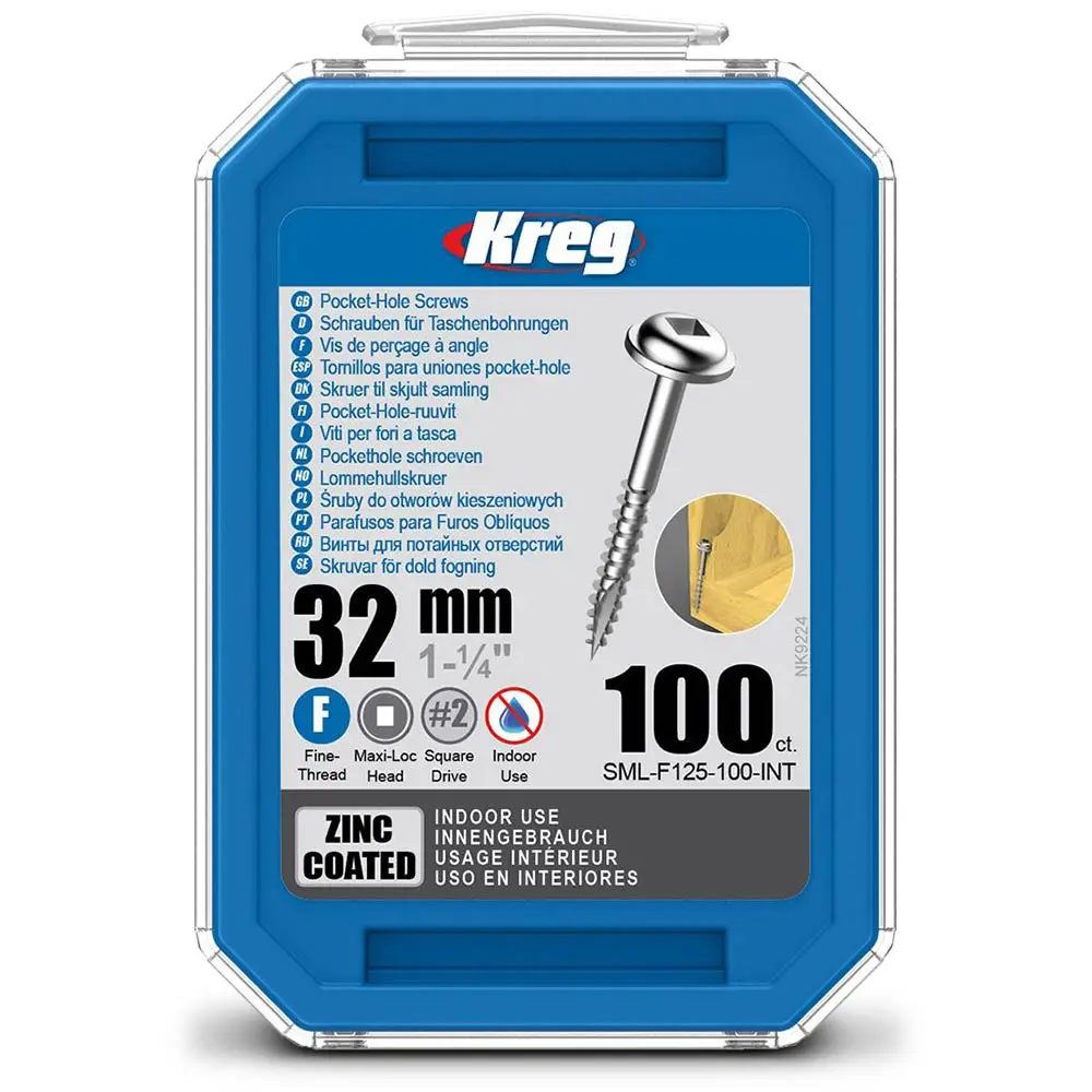 KREG Pocket Hole Screws Fine Zinc 32mm - 100 Piece KR-SMLF125-100
