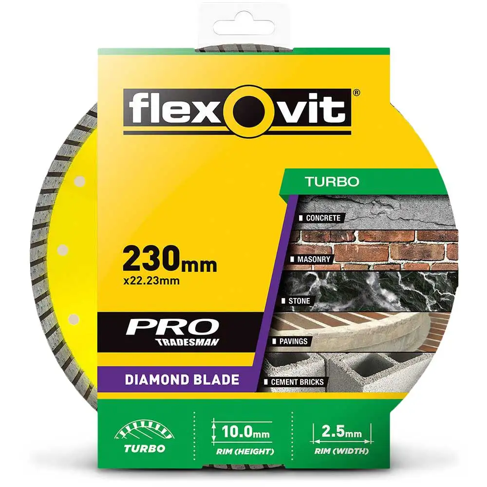 FLEXOVIT 230mm Turbo Diamond Blade for General Purpose Cutting - PRO TRADESMAN
