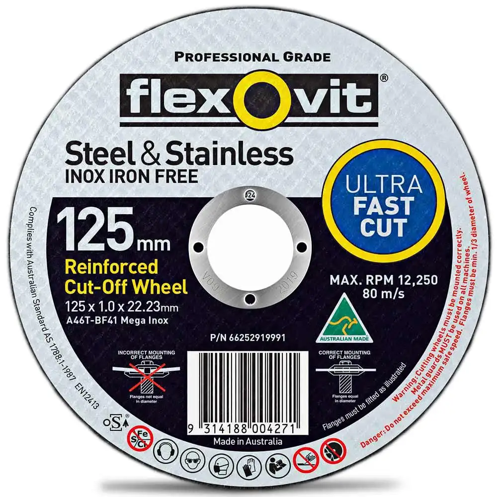 FLEXOVIT 125 x 1.0mm Steel & Stainless Cut Off Disc - MEGA INOX 66252919991