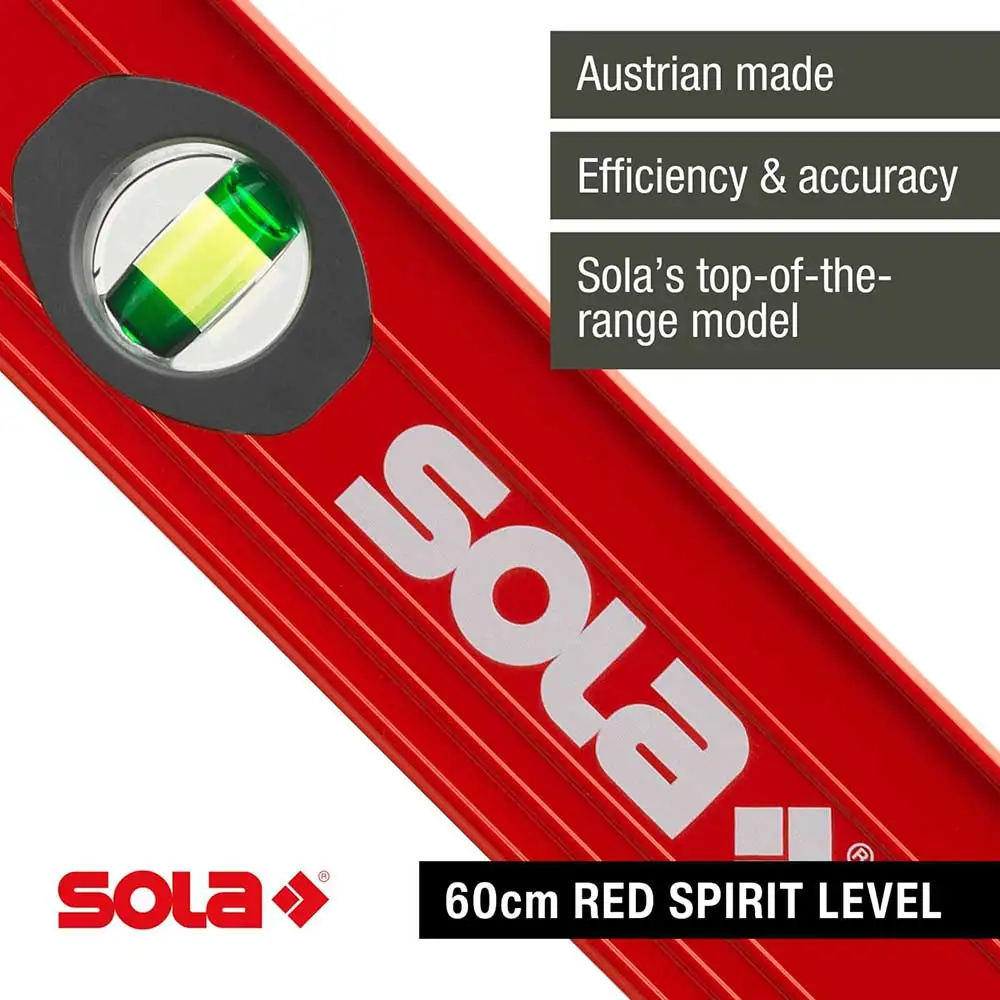 SOLA 600mm 3 Vials Spirit Level Box - Red 01214801